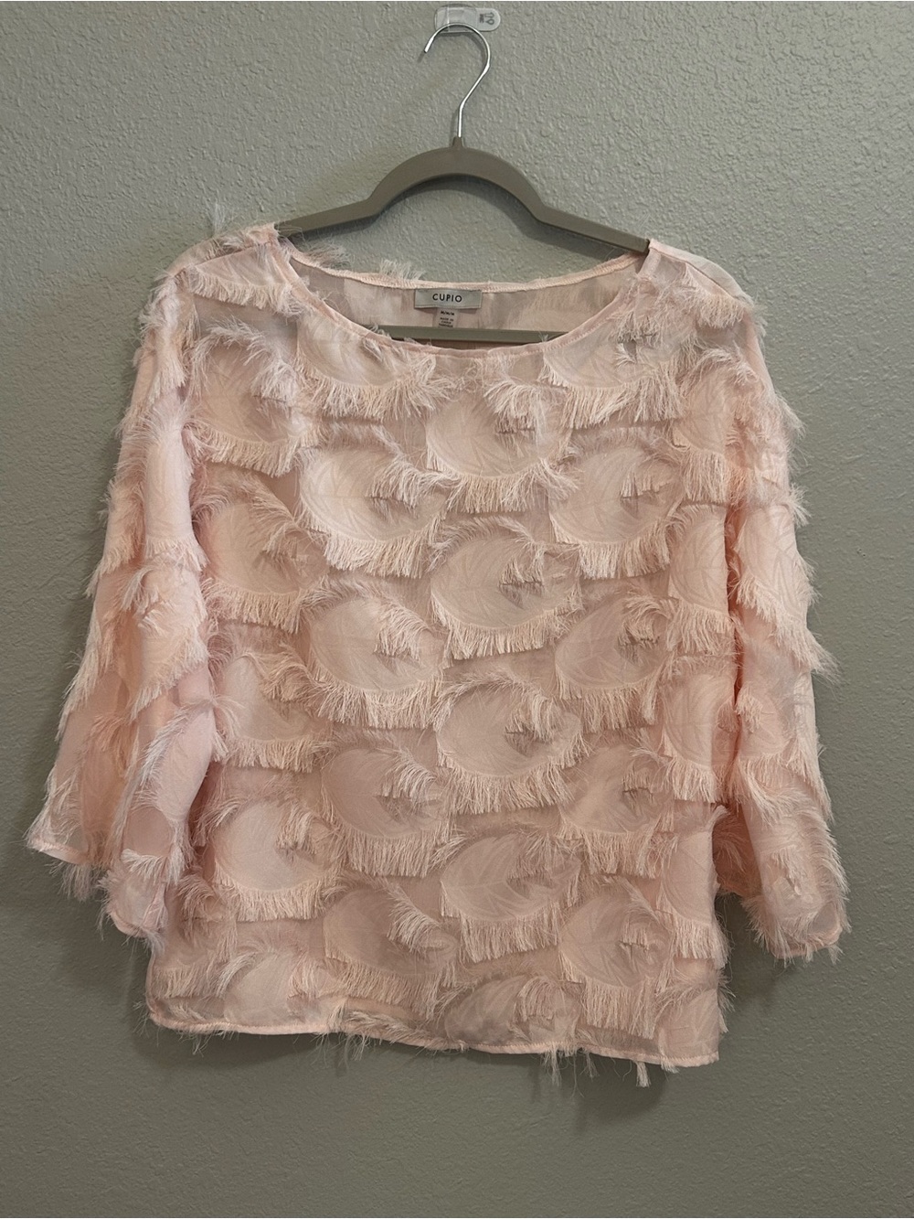 Cupio Light Pink Fringe Layered Women's Blouse
